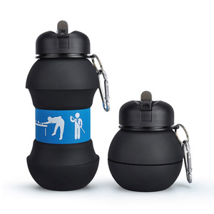 Botella de Agua de Silicona para Niños, Venta al por Mayor de Fábrica, Libre de BPA, 550 ml, Botella de Agua Plegable con Diseño de Bola de Billar - Product Image 1