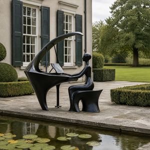 Sculpture géante en acier inoxydable, grande statue abstraite de musicien jouant du piano pour cour, ornement d'art moderne personnalisé - Product Image 2