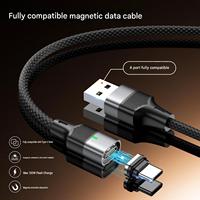 Câble de données magnétique USB-A 240W, charge rapide 5A, connecteur Type-C 2-en-1, mini adaptateur, câble tressé en nylon, conducteur en cuivre pur, caméra