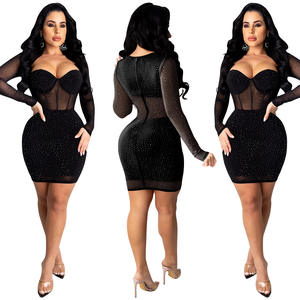 เดรสแขนยาวประดับคริสตัลแฟชั่นชุดเดรสสีดำเซ็กซี่รัดรูปชุดเดรสสั้นสำหรับเพื่อนเจ้าสาวชุดเดรสไปคลับชุดเดรสงานพรอม - Product Image 3