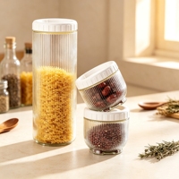 Organisateur de garde-manger pour aliments secs, pâtes, épices, céréales, ensemble de 3 bocaux de rangement en verre transparent côtelé vertical de 400 ml, 900 ml et 1400 ml