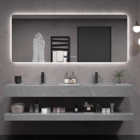 Meuble-lavabo mural moderne double couche en roche, résistant à l'eau et durable, idéal pour hôtels et villas