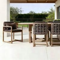Ensemble de salle à manger d'extérieur en teck de qualité supérieure, avec grande table rectangulaire, pour villa de luxe et patio de complexe balnéaire