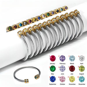 Bracelet ouvert <span class=keywords><strong>en</strong></span> acier inoxydable de haute qualité pour hommes et femmes, 12 pierres de naissance colorées, avec strass, vente <span class=keywords><strong>en</strong></span> gros - Product Image 2