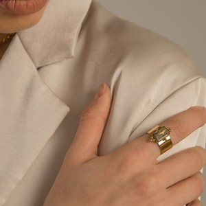 <span class=keywords><strong>Bague</strong></span> Chevalière Rétro en Or Rempli 18 carats avec Grande Pierre Naturelle et Cristaux Mixtes, Faite à la Main, Style Vintage, Large et Audacieuse, pour <span class=keywords><strong>Femme</strong></span>, Homme, Unisexe, Bijoux - Product Image 4