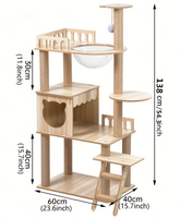 Tour à chat robuste en bois, écologique et sécurisée, avec perchoir, nid et griffoir moderne, mobilier multi-niveaux pour chatons, type villa