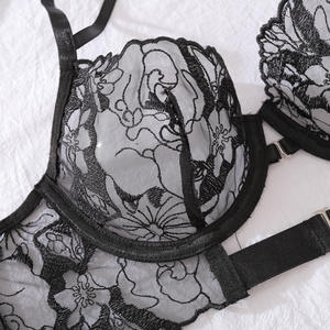 Hxz4426a Groothandel Mode Vrouwen Lingerie Kant Erotisch Sexy Ondergoed Zwart Luxe Dunne Mesh Lingerie Sets - Product Image 5