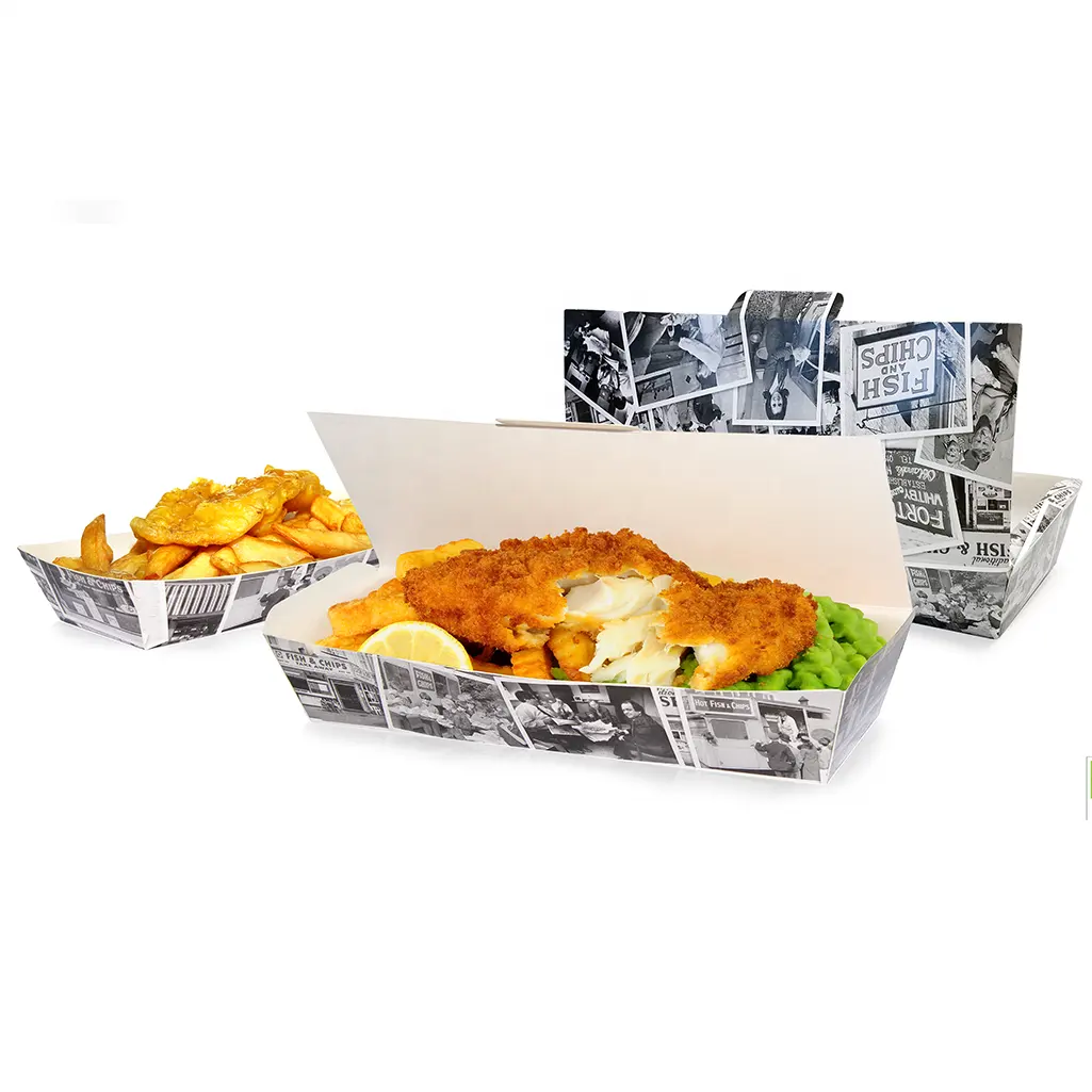 Caixa De Peixe E Chips De Papel Descartável Personalizada Caixa De Embalagem De Chips De Peixe E Peixe Impresso Caixa De Embalagem De Fast Food Takeaway