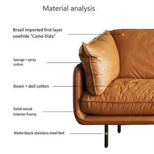 โซฟาเดี่ยวทรงสี่เหลี่ยมเรียบง่ายสไตล์อิตาลี ทำจากหนังแท้ บุด้วยฟองน้ำ เหมาะสำหรับห้องนั่งเล่นขนาดเล็กในอพาร์ตเมนต์ - Product Image 3