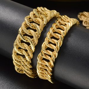 polished custom <b>copper</b> party homme femme thick textured curb link glamorous wholesale fashion 18k gold plated <b>bracelet</b> set - Product Image 1