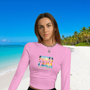 T-Shirt <span class=keywords><strong>da</strong></span> Donna Y2K <span class=keywords><strong>a</strong></span> Maniche Lunghe con Scena di Spiaggia di Punta <span class=keywords><strong>Cana</strong></span>, Collo Tondo, in Maglia Elasticizzata, Poliestere Stampato, Moda Primavera-Estate - Product Image 2