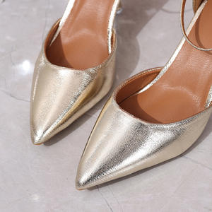 Chaussures à talons hauts pointus dorées sexy et tendance pour femmes, nouvelles sandales à lanières à bout ouvert de style européen, taille plus - Product Image 2