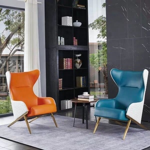 Modern High <strong>Back</strong> <strong>Wing</strong> <strong>Chair</strong> with Armrest Metal Steel Legs Leather Living Room Leisure Lounge <strong>Chair</strong> Hotel Accent <strong>Chair</strong> - Product Image 2