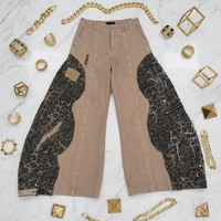 Pantalon en jean cargo évasé à jambe large, style vintage, imprimé léopard brodé, lavage délavé, fabrication OEM YT