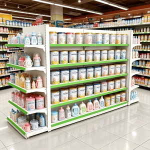 Scaffalature per Negozi a Doppio Lato a Forma di L, Robuste e Perforate, con Pannello Posteriore per Supermercati - Product Image 3
