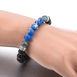 Pulsera de cuentas de piedra natural de aleación de zinc para hombre, pulsera de aniversario de ónix azul de moda, envío gratis - Product Image 2