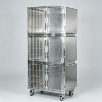 WE MEDICAL Cage à animaux à 3 niveaux en acier inoxydable avec verrouillage automatique pour chats et lapins WE-ML-03, roues à frein, plateau coulissant, usage clinique vétérinaire