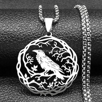 Collier Pendentif Corbeau en Acier Inoxydable, Pendentif Oiseau Noir et Argenté, Or 18K, avec Anneau de Suspension, Breloque Personnalisée