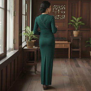 ผู้ขายชุดกูรุงสมัยใหม่ปักลาย, ชุดเคบายะผ้าลูกไม้แบบพัน, ผ้าเครปซีลอนไม่ต้องรีดลายดอกไม้, ชุดวันรอมฎอน 2025 จากโรงงาน - Product Image 4