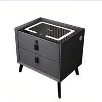 Table de chevet multifonctionnelle pour hôtel avec dessus en verre trempé durable, chargement sans fil et déverrouillage par empreinte digitale