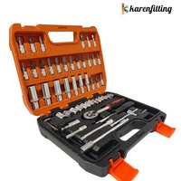 Kit de reparación de automóviles de trinquete de manga de transmisión de 1/4 pulgadas de 53 Piezas, juego de llaves de vaso con manijas, kits de herramientas prácticas para uso diario