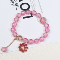 Nouveau Bracelet Unisexe en Verre Tressé à la Main, Motif Fleur de Marguerite Colorée, Pierres Naturelles, Cristal Fraise, Style Ins, Cadeau d'Été
