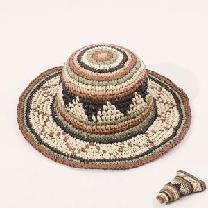 2025 New Arrival Fashion Women Lady Foldable Beach <b>Hat</b> Sunhat Handmade Striped Straw <b>Hat</b> Two Tone Color Straw Bucket <b>Hat</b> - Product Image 1