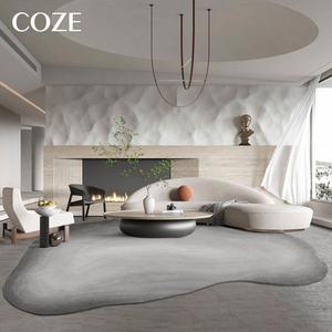 THẢM LEN không đều và có hình dạng độc đáo cho phòng khách màu xám lớn, theo phong cách Pháp wabi-sabi. - Product Image 2