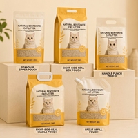 Sac d'emballage plastique pour litière pour chat, pochette refermable à huit soudures latérales avec poignée, sac à fermeture éclair autoportant avec bec verseur pour recharge de litière pour animaux de compagnie