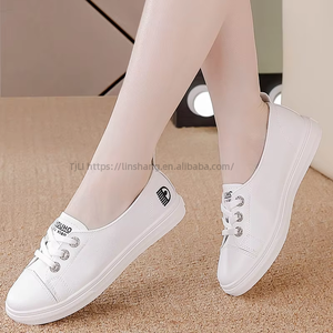 Zapatillas Blancas de Piel Vacuna para Mujer, Estilo Coreano, Versátiles, Casuales, con Elástico, Planas, para Verano - Product Image 1