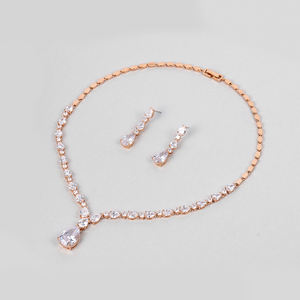 Set Perhiasan Pernikahan Pengantin, Kualitas Terbaik, Kalung CZ Tetesan Air Zirkonia Kubik, Anting Jatuh - Product Image 4