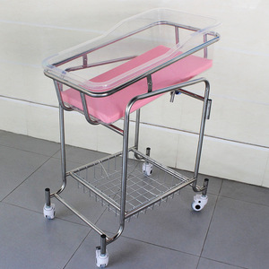 Cuna de acero inoxidable para bebés con ruedas y mosquitera para recién nacidos de la Fábrica de Equipos Médicos Guanghe, Distrito de Baiyun, Guangzhou - Product Image 1