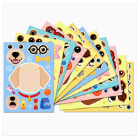 6 Pièces / Ensemble Puzzles Chien Cartoon Wang Autocollants Imperméables à Visages Changeants en Papier Super Mignons pour l'Éducation Précoce des Enfants