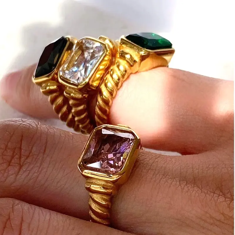 Wholesale classic for women fashion jewelry Senior color zirconia ring PVD gold plated ring stainless steel ring set