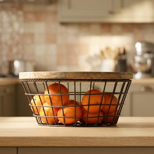 <b>Rectangular</b> <b>Storage</b> <b>Basket</b> With Wooden Lid Minimalist Kitchen Food Container Durable Metal Wire <b>Basket</b> - Product Image 2