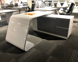 Muebles de oficina jefe de lujo de gama alta modernos Gerente ejecutivo en forma de L con gabinete lateral escritorio blanco - Product Image 4
