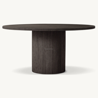 Table de salle à manger ronde en chêne naturel de qualité supérieure, style moderne minimaliste, piétement cylindrique cannelé, table de banquet artisanale pour hôtel, villa, maison