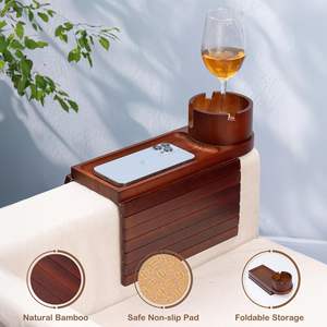 Plateau de canapé pliable en noyer personnalisé 3-en-1 avec porte-gobelet rotatif à 360° et rangement pour sac et bijoux – Conception durable - Product Image 4