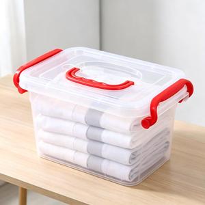 Boîte de rangement pour tiroir de garde-robe en plastique PP épaissi, transparente, pour vêtements, chaussettes, sous-vêtements, avec poignée rouge - Product Image 1