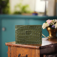 Dompet Kartu Kredit Kulit Asli Vintage Boshiho Custom dengan Pola Kulit Buaya, Anti-RFID, untuk Bisnis Kasual Pria