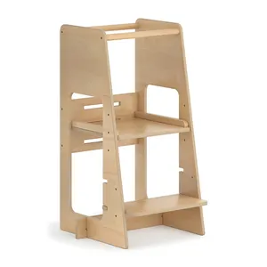 Customized Logo bamboo wooden 3 step stool ladder kitchen helper baby learning tower for kids
