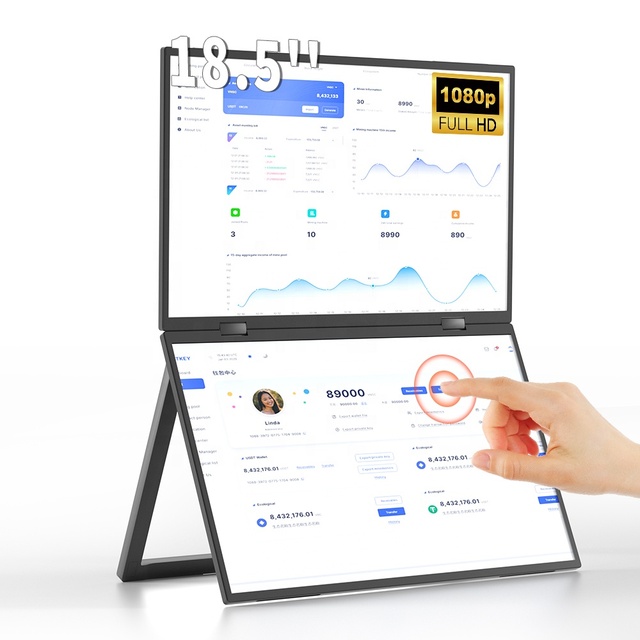 Factory HD Type-c Usb Touchscreen Portable Monitor LCD 18.5 Inch 1080p Wide Viewing Portable Foldable Dual Screen Monitor