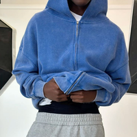 Sweat à capuche zippé personnalisé 100% coton gaufré éponge, chaud et épais pour l'hiver, anti-boulochage, délavé à l'acide