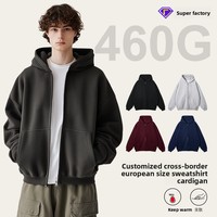 Sweat-shirt à capuche épais 460G avec double fermeture éclair, en polaire, couleur unie, coupe ample, 5XL, haut de gamme, pour homme, automne, en polyester et coton Hua