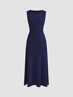 Robe longue élégante pour femme, coupe ajustée, col rond, sans manches, en maille, longueur cheville, pour l'été et les vacances