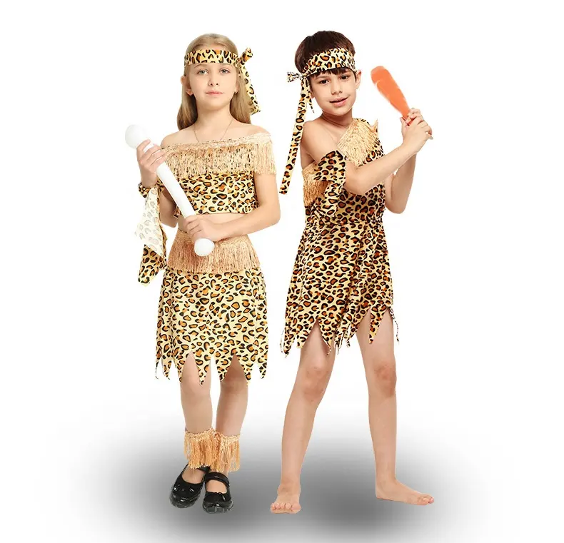 Hot Sale Kinder Halloween Cosplay African Primitive Wild Man Kostüm Kinder Indian Savages Performance Kostüm