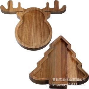Christmas Wooden Reindeer <b>Tray</b> Pine Tree Shape Serving Platter For <b>Snacks</b> Family Gatherings Festive Decor - Product Image 5