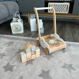 <span class=keywords><strong>Chariot</strong></span> éducatif en <span class=keywords><strong>bois</strong></span> pour enfants avec blocs <span class=keywords><strong>de</strong></span> construction marchettes d'apprentissage interactives - Product Image 1