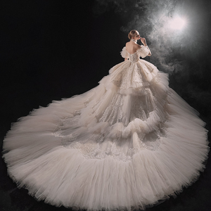 Jancember LSMX062 Puffy hors épaule paillettes perlées robe de bal robes de mariée - Product Image 5