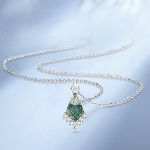 Collier en argent sterling S925 avec agate mousse, pendentif vintage en forme de cerf-volant incrusté de zircon, bijou élégant en argent pour femme - Product Image 5